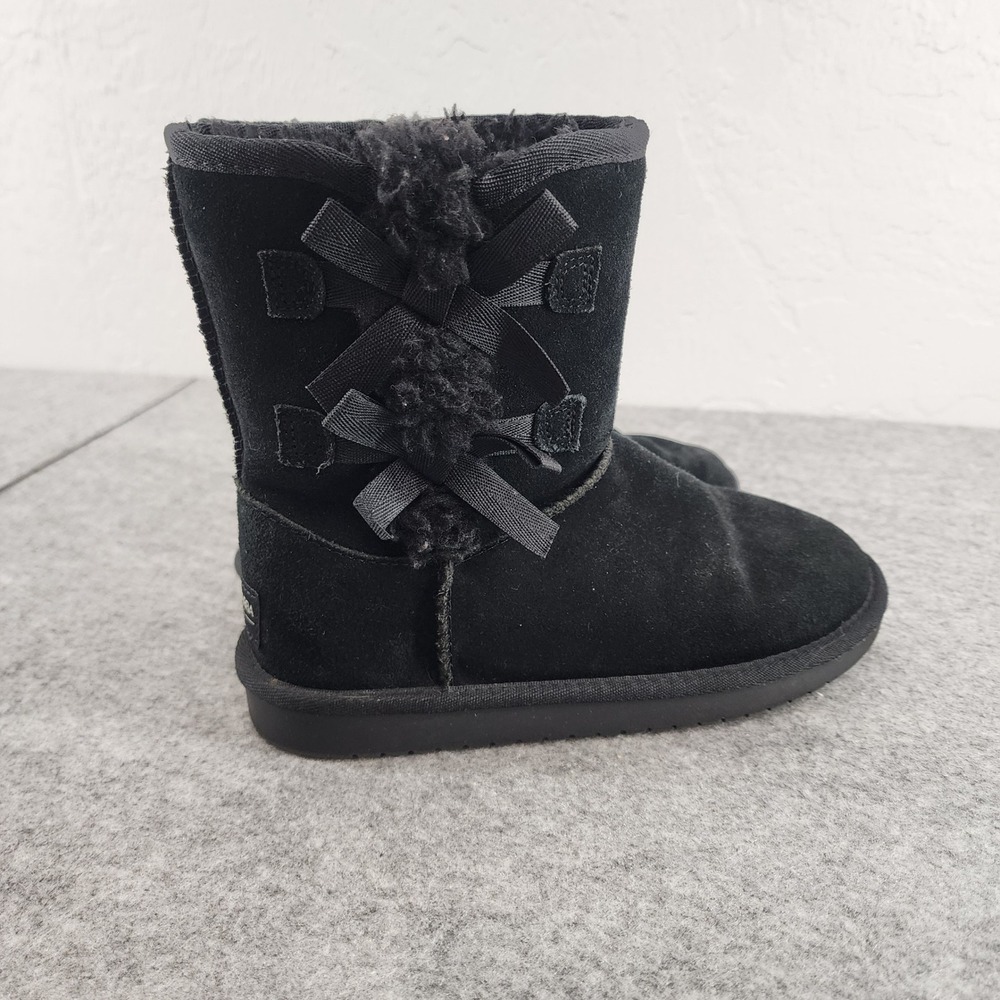 Koolaburra by UGG Size‎ 2 Black Victoria Short Bow Suede Faux Fur Winter Boots